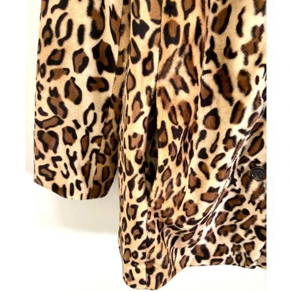 Vintage Y2K 90s Leopard Faux Fur Coat Jacket Glam L - Picture 5 of 5